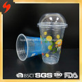 Inhouse Printing 500ml Clear Plastic Smoothies Cup with Dome Lid